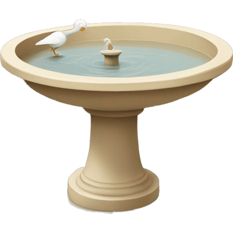 beige bird bath with a small white bird in courtyard  emoji