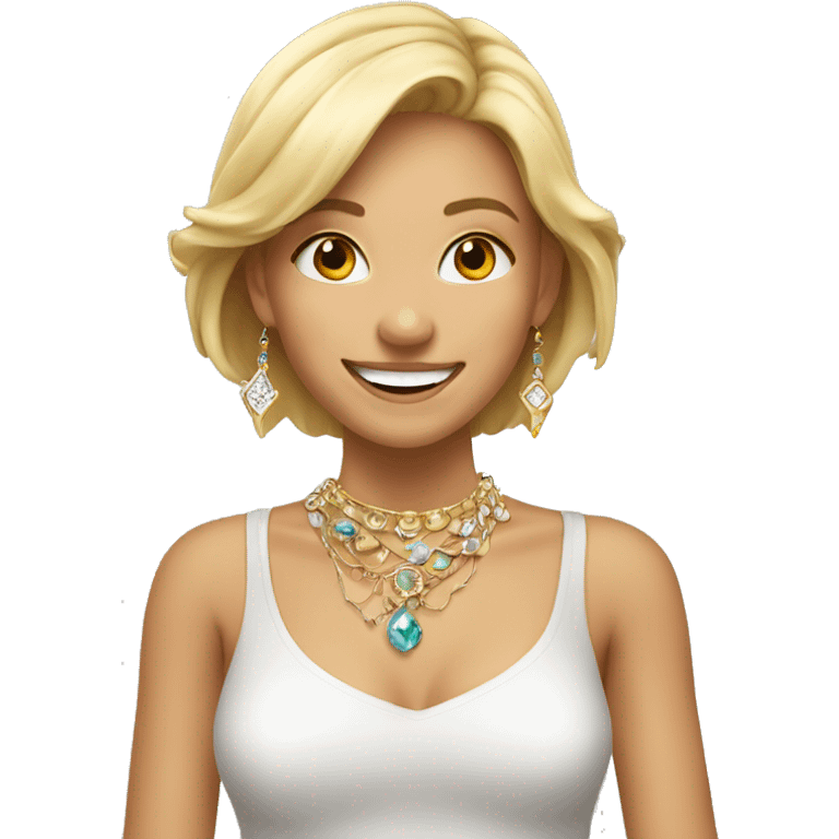 smiling girl with jewelry indoors cutting  emoji