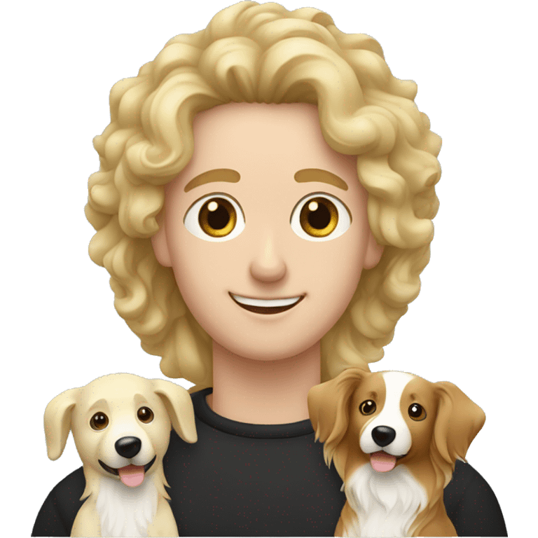 Family  man, blond long hair woman and curls black border collie emoji