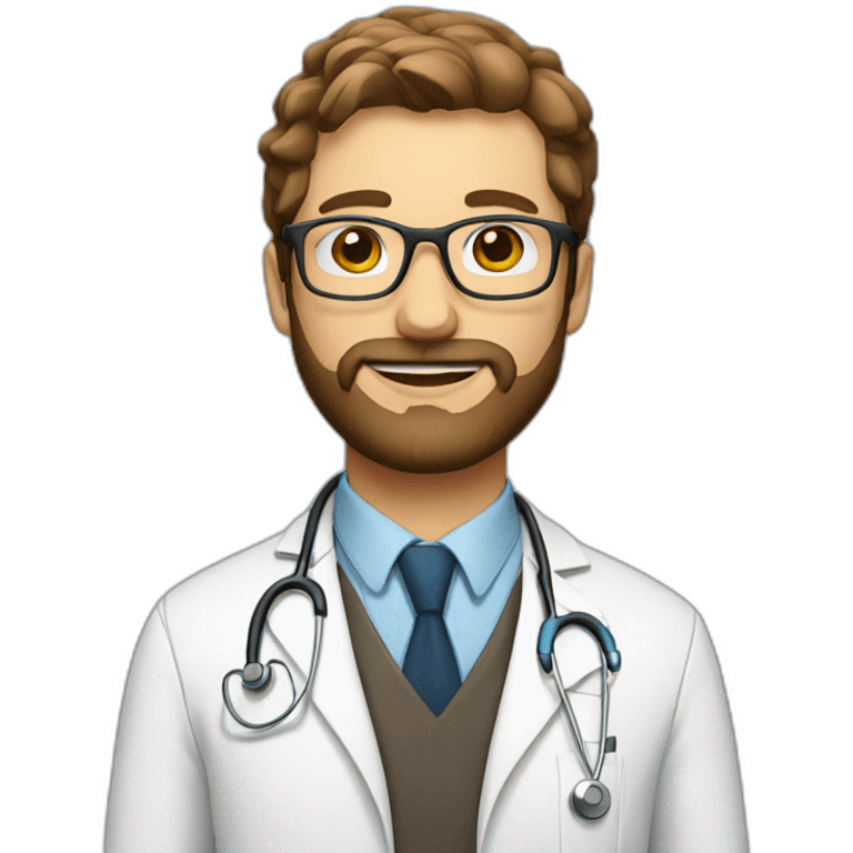 white doctor with brown hair glasses and beard emoji