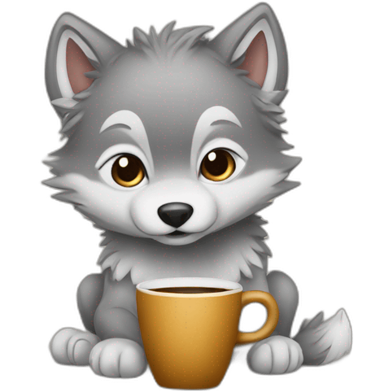 baby wolf drinking coffee emoji