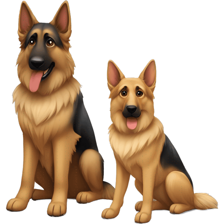 male long haired german shepherd with black eyes sitting next to female short haired german shepherd with brown eyes  emoji