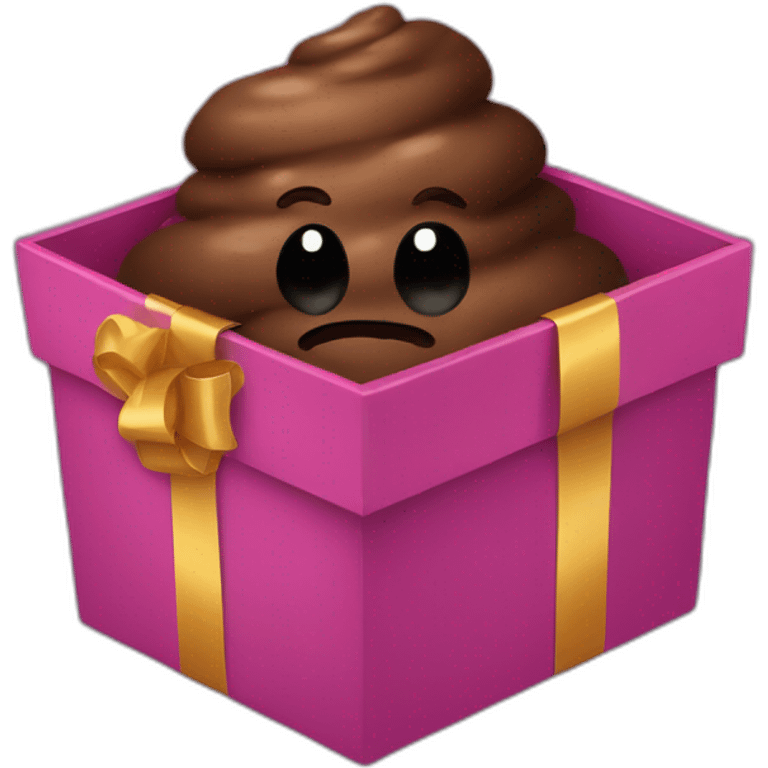 Dark brown poo inside a gift box with a ribbon emoji