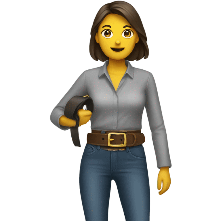 Woman holding belt emoji