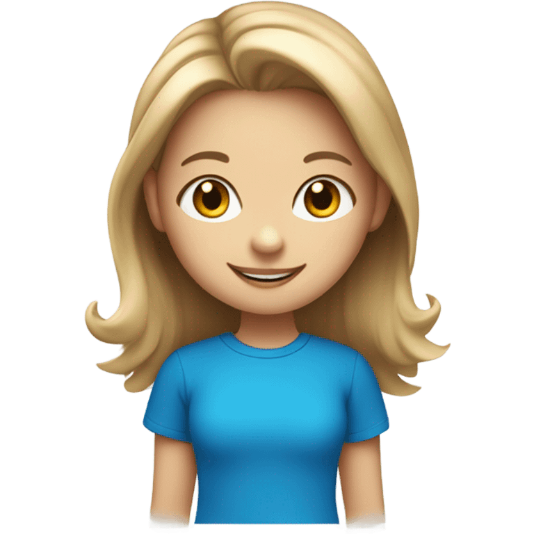 Little Girl, white skin, bronze hair, smile, tutor, bright blue t shirt, icon  emoji