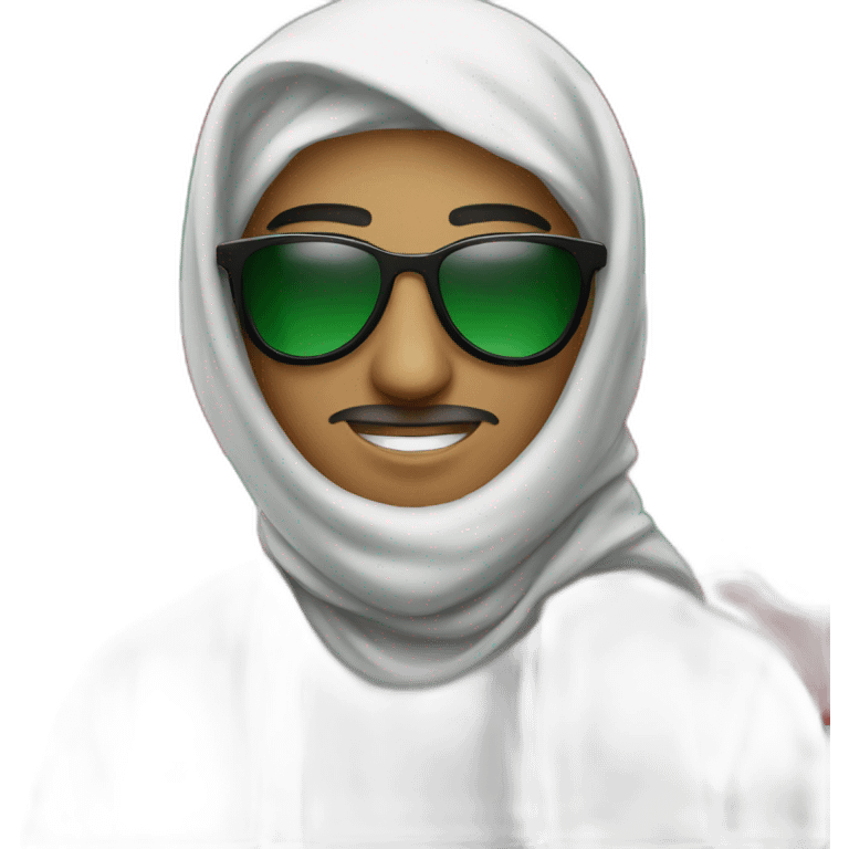 Muslim men with sunglasses take Palestine flag emoji