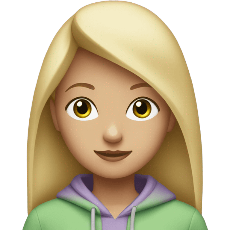 Blonde girl with green eyes wearing a lavender hoodie emoji