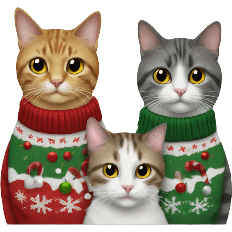 four cats wearing Christmas sweaters emoji