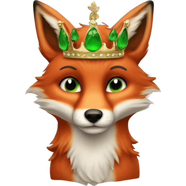 Red Fox with green eyes and crown emoji