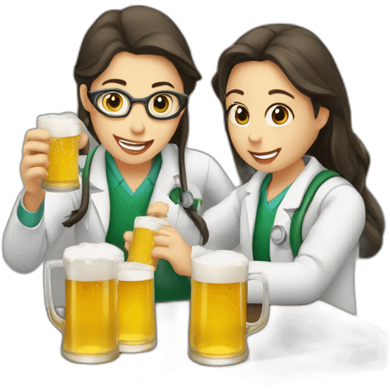 Chemist drinking beer with two Girls emoji