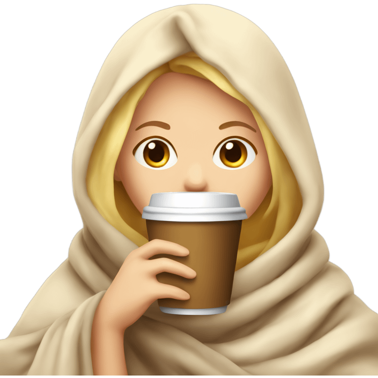 girl blond inside a blanket sipping coffee eyes closed emoji