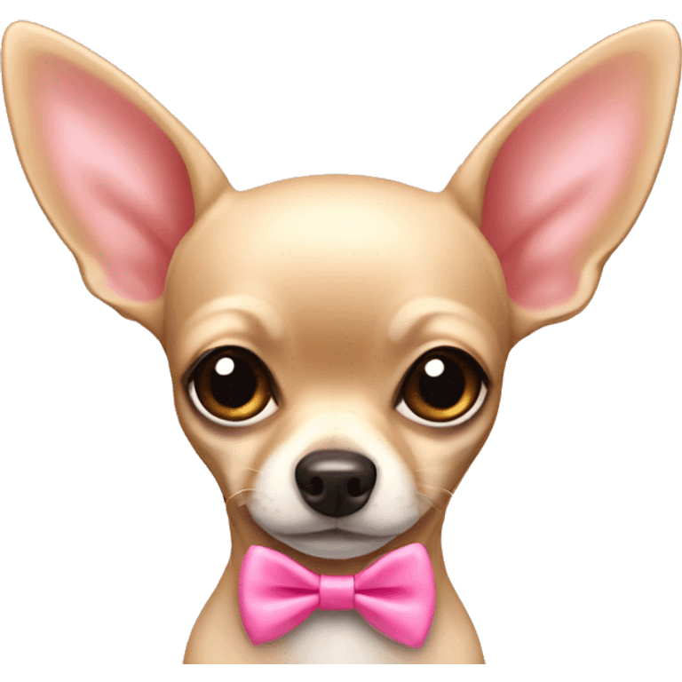 A beige chihuahua with a pink cute bow emoji