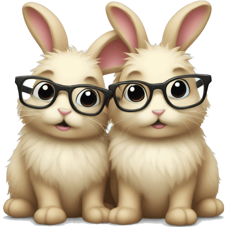 two fluffy bunnies cuddling, only one has glasses emoji