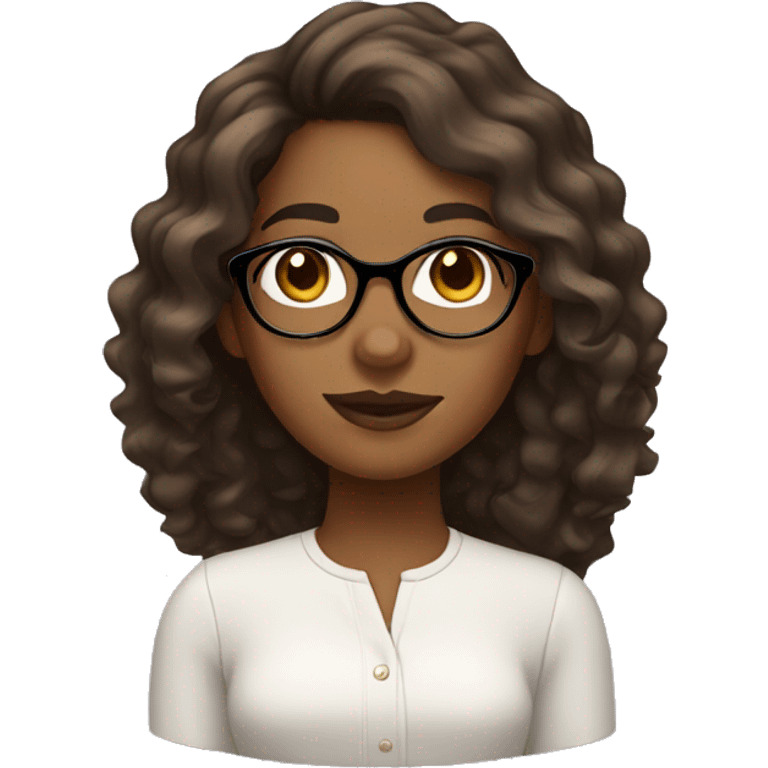 Brown girl with wavy hair and round glasses emoji