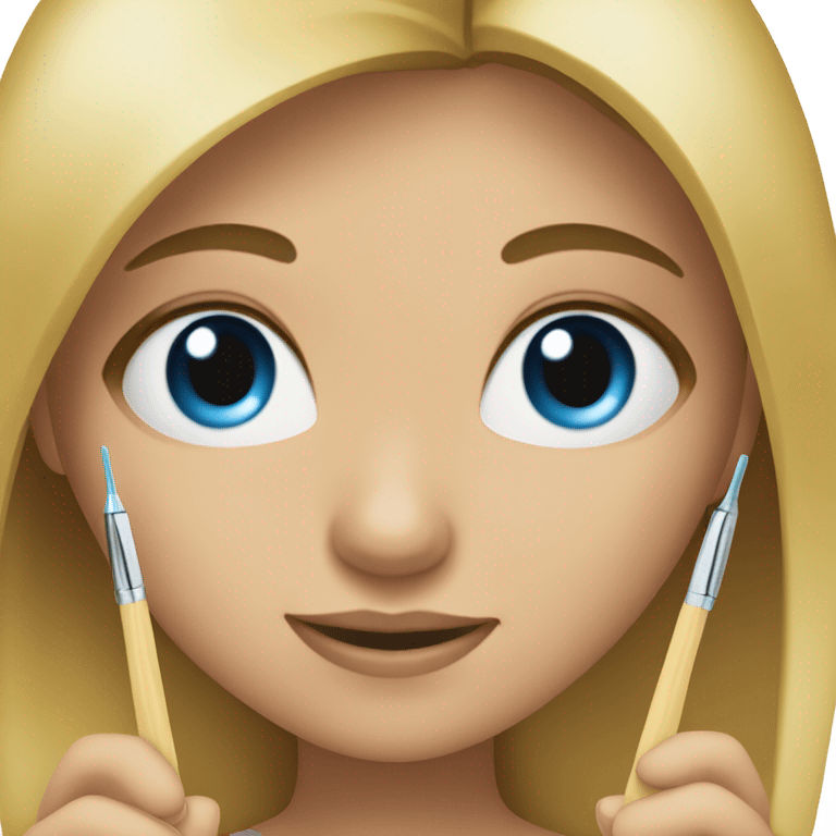 Girl, blond hair, blue eyes, holding tweezers emoji