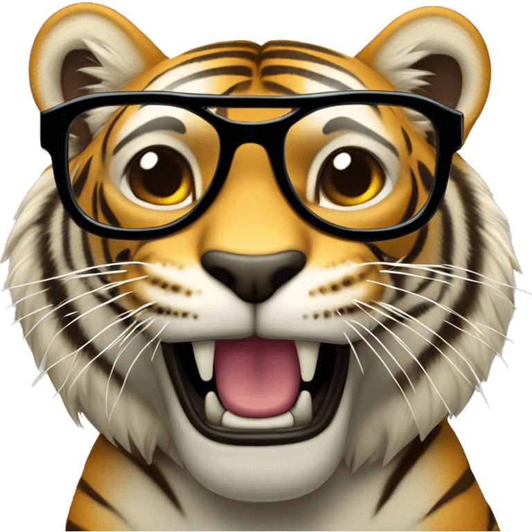 Tigre dientes de sable con un celular gafas insanas y audifonos emoji