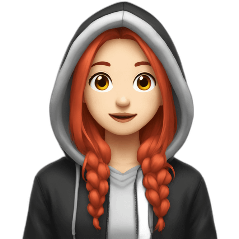 otaku scarlet long hair gamer girl wearing black hoodie emoji