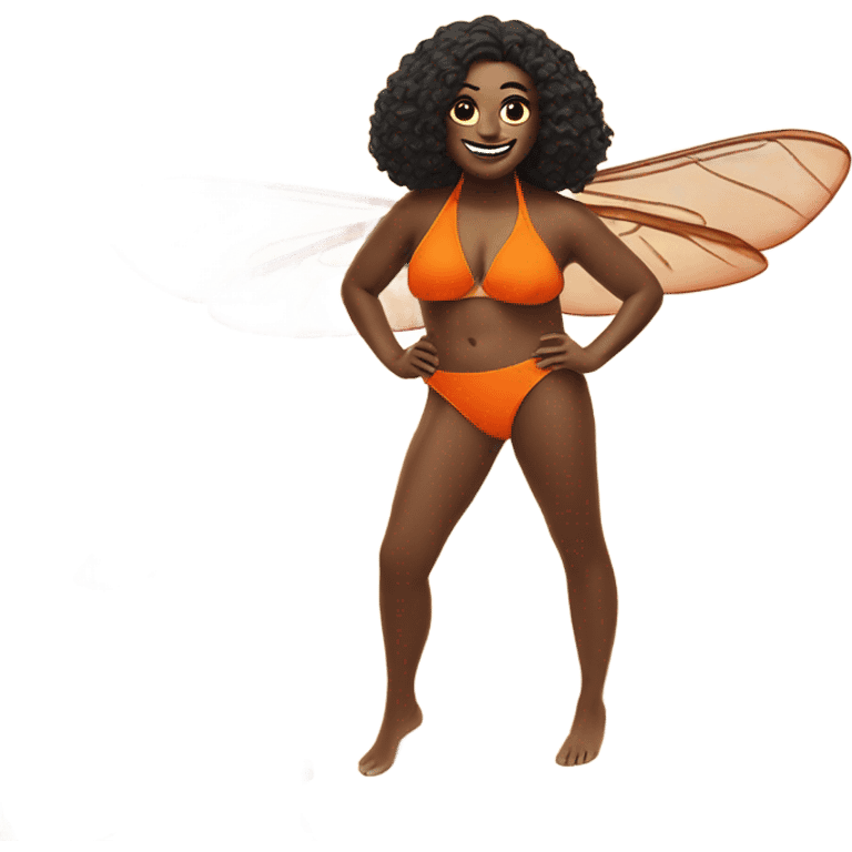 Fly modeling in her bright orange bikini on the beach for a magazine cover emoji