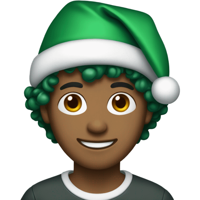 Unisex person short curly dark green hair in a Santa hat  emoji