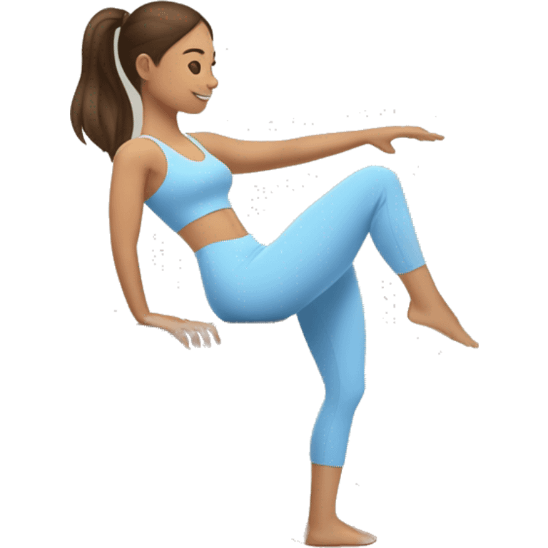 Brown hair girl and light tan skin and light blue active ware doing reformer Pilates  emoji