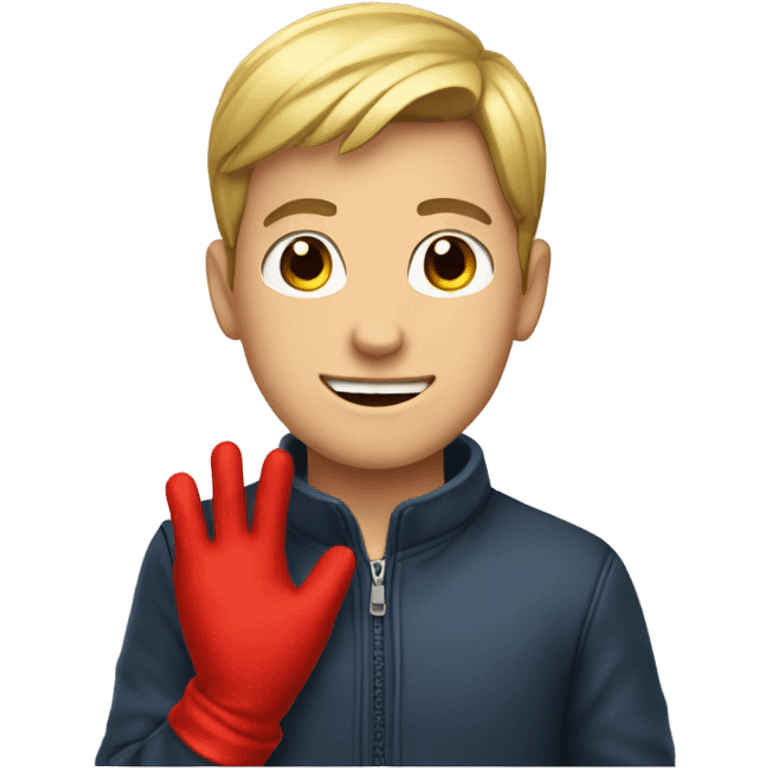 Boy wearing red gloves emoji