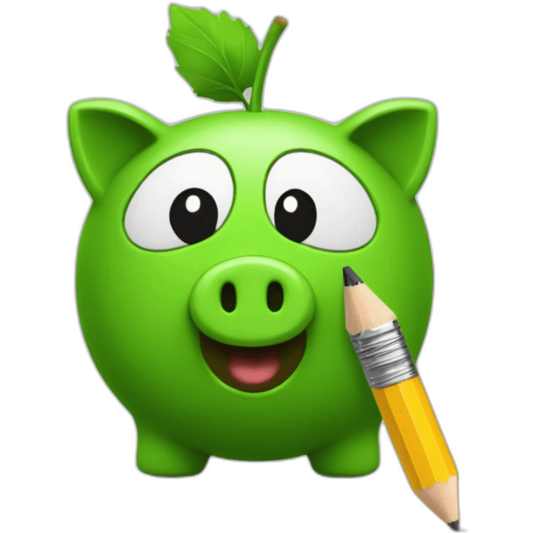 green piggybank holding a pencil emoji