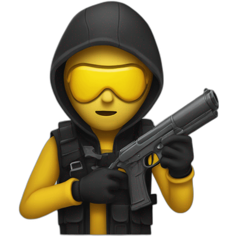 person that looks like a robber with a black watergun with yellow skin emoji