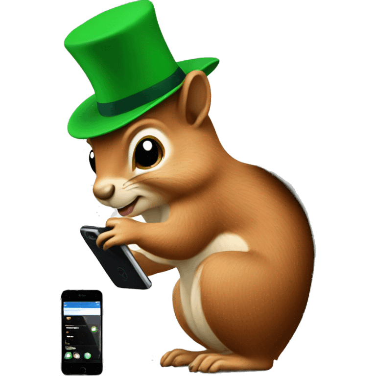 Squirrel wearing green hat and using mobile phone emoji