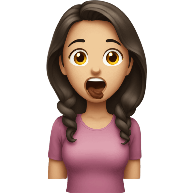 Brunette girl biting her mouth emoji