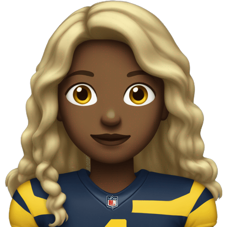 Girl wearing Michigan football shirt long hair emoji