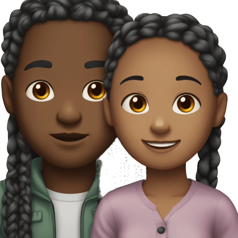 Realistic black girl with box braids and light skin boy with short curly hair and a short beard hugging emoji