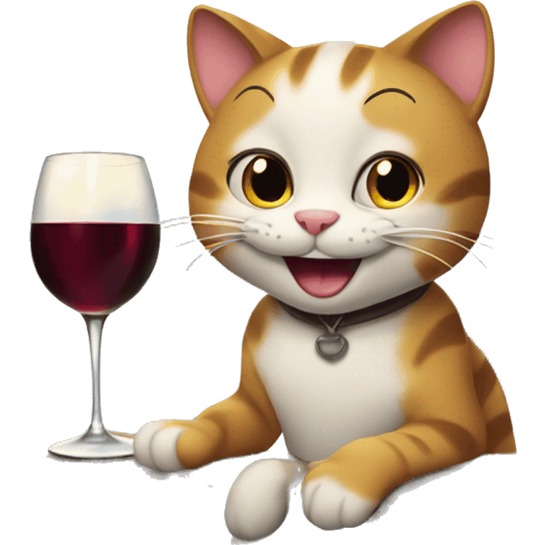 happy cat drinking wine by a lake  emoji