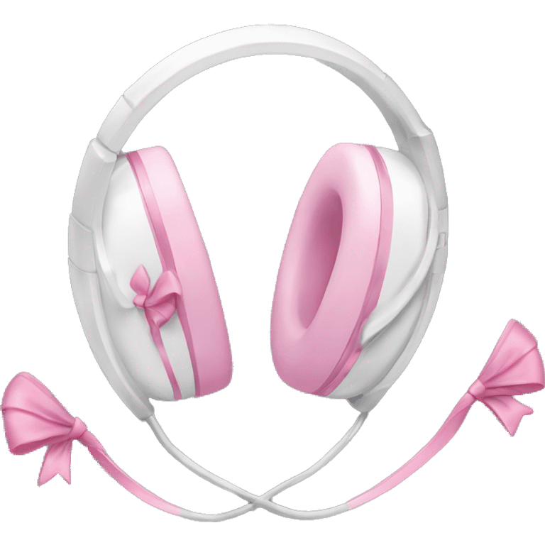 A pair of aesthetic headphones white with pink bows emoji