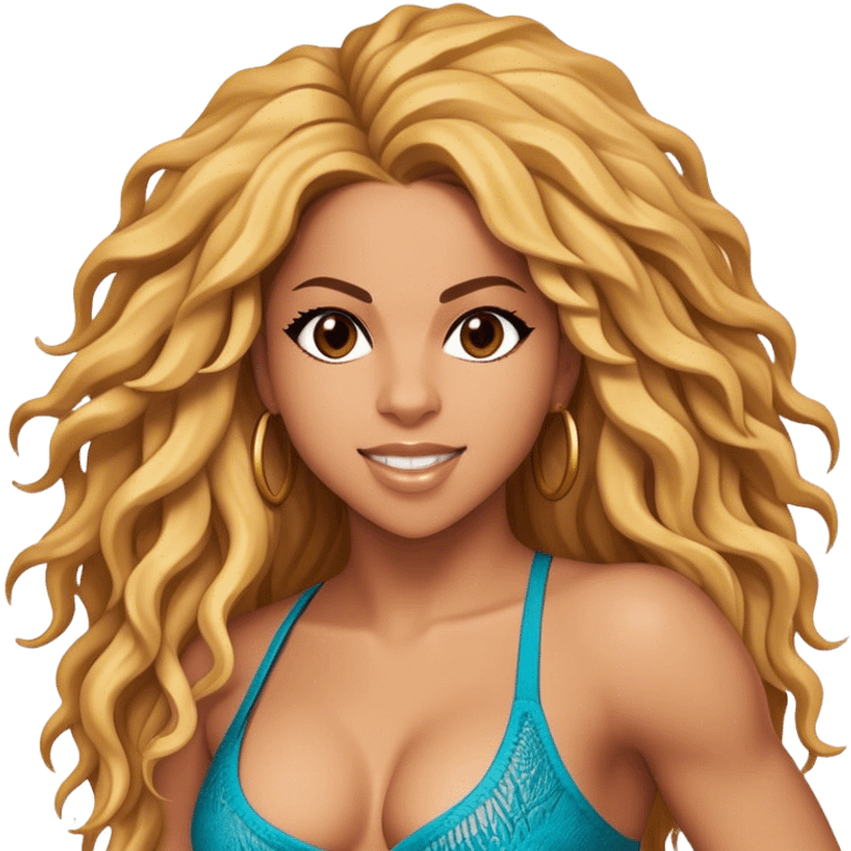 Cinematic Realistic Shakira Portrait Emoji, depicted as a dynamic charismatic pop icon with energetic movement and expressive features, rendered with vibrant textures and dynamic modern lighting that captures her global appeal. emoji