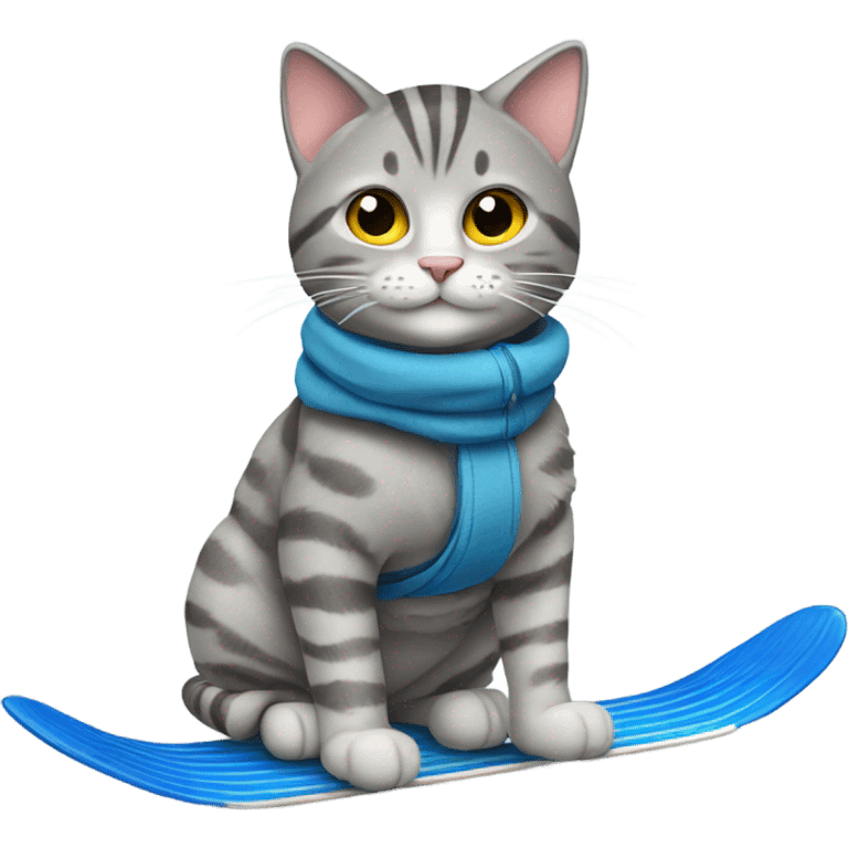 Grey tabby cat on skis emoji