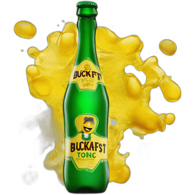 Man freestyle ski grinding over a giant green bottle of buckfast tonic wine with yellow label emoji