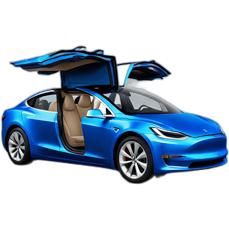 blue tesla 3 with open doors emoji