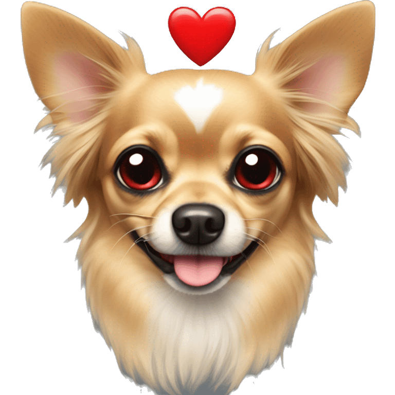 black and tan long-haired chihuahua with red hearts over eyes emoji