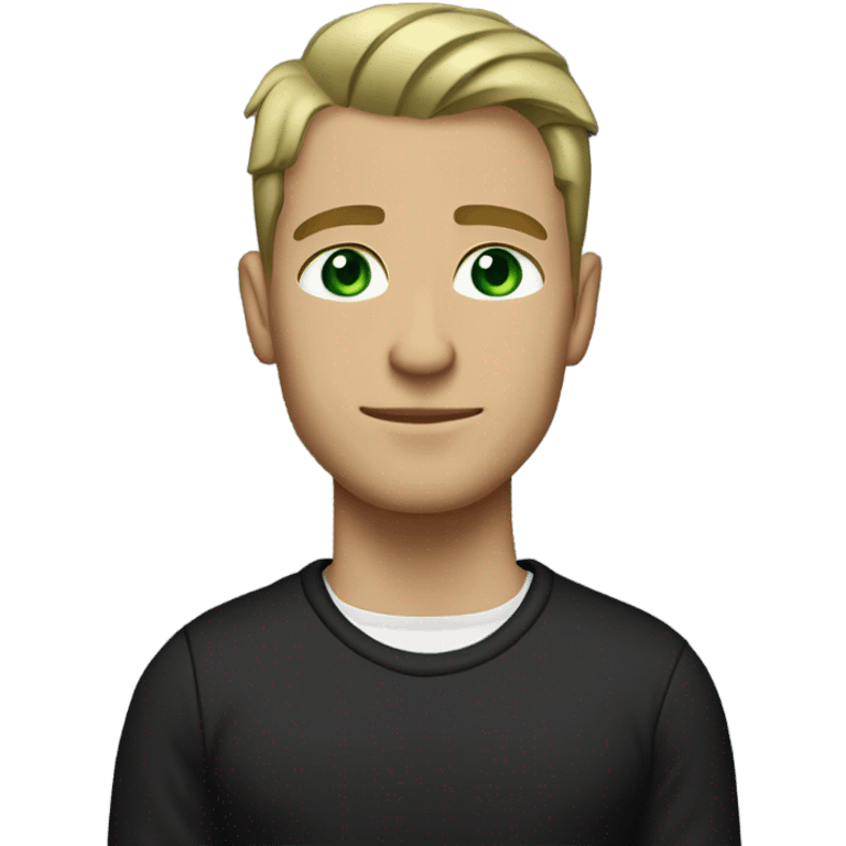 Muscular tall man with green eyes and dirty blonde short straight hair brushed back, wearing a black sweater in a casual style, loves old-money aesthetic emoji