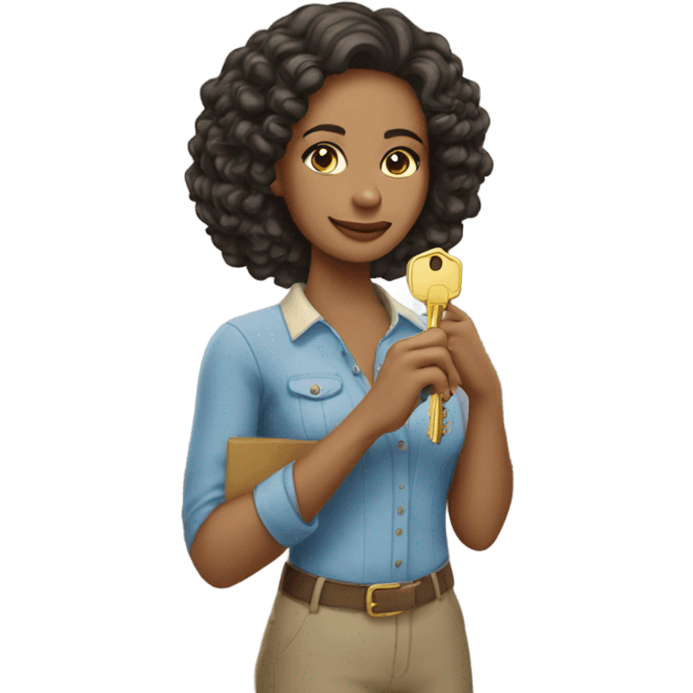 Light skinned woman holding keys to her new house emoji