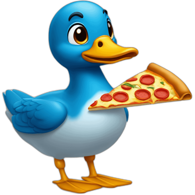 mignon canard bleu qui mange une pizza emoji