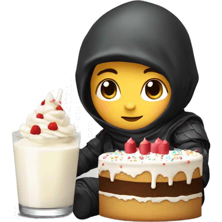 baby ninja with milk bottle and birthday cake  emoji