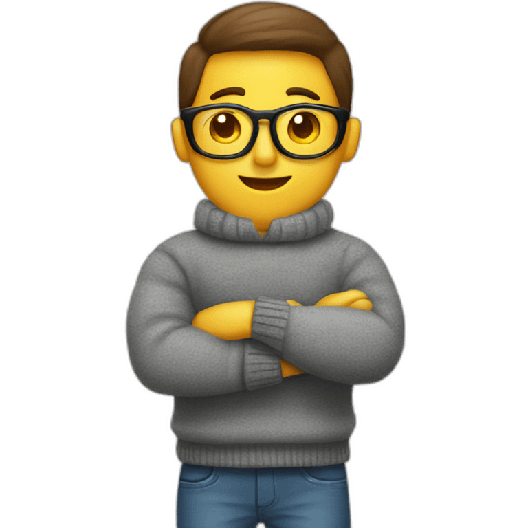 a copywriter with dictionaries for arms and a sweater emoji