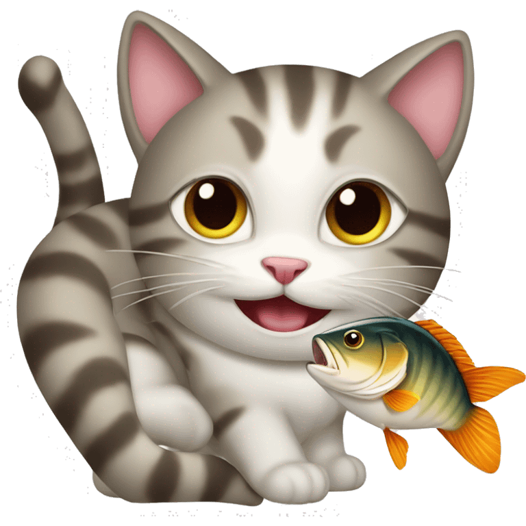 happy cat holding a fish it just caught emoji