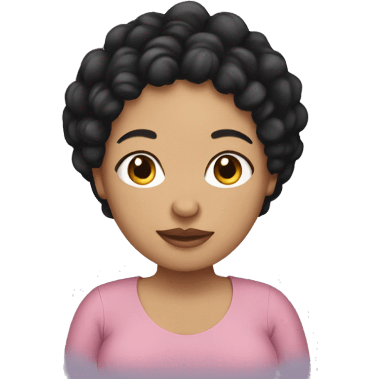 Pregnant woman with black curly short hair, light skinned emoji