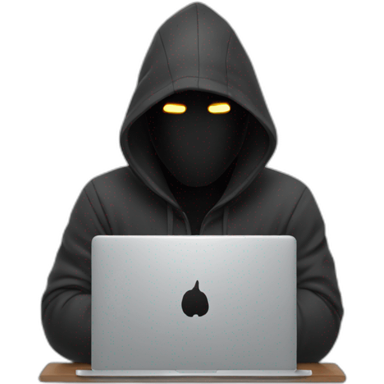 Man wearing a hood covering his face and codes in laptop emoji