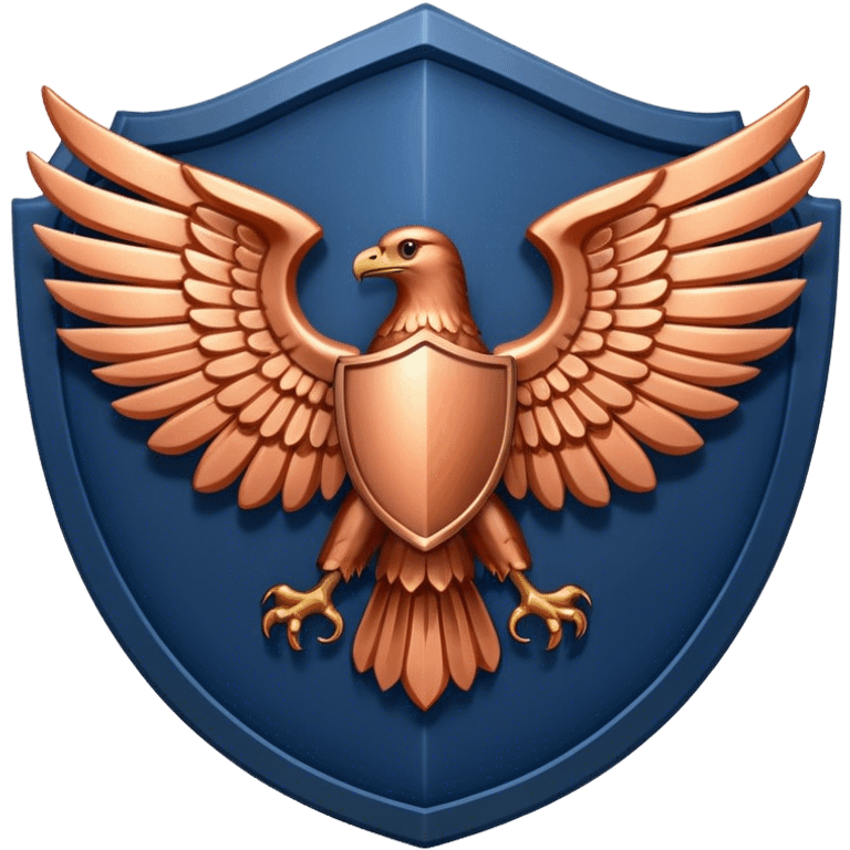 a navy blue shield with large copper wings emoji