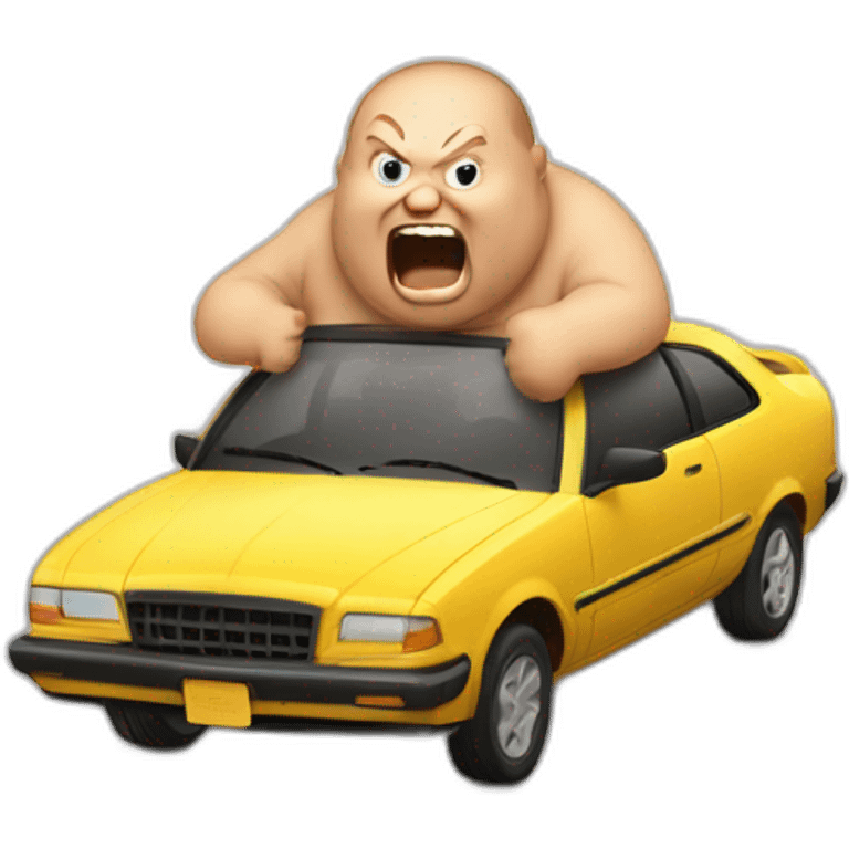 Fat man screaming at a car emoji