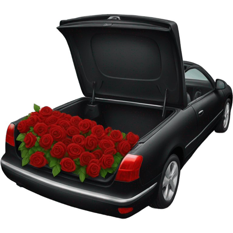 black open car trunk with red roses left in it emoji