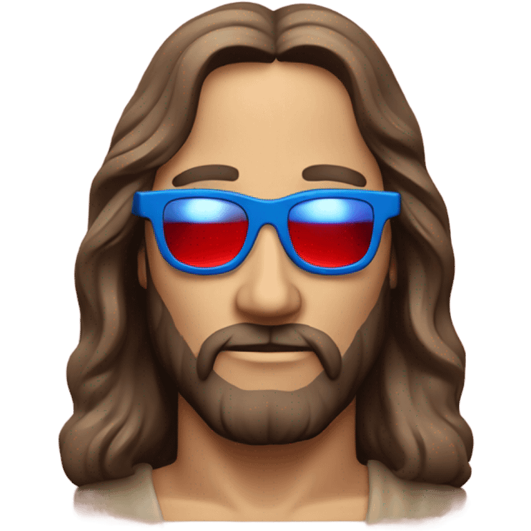 Jesus wearing 3D glasses blue red emoji